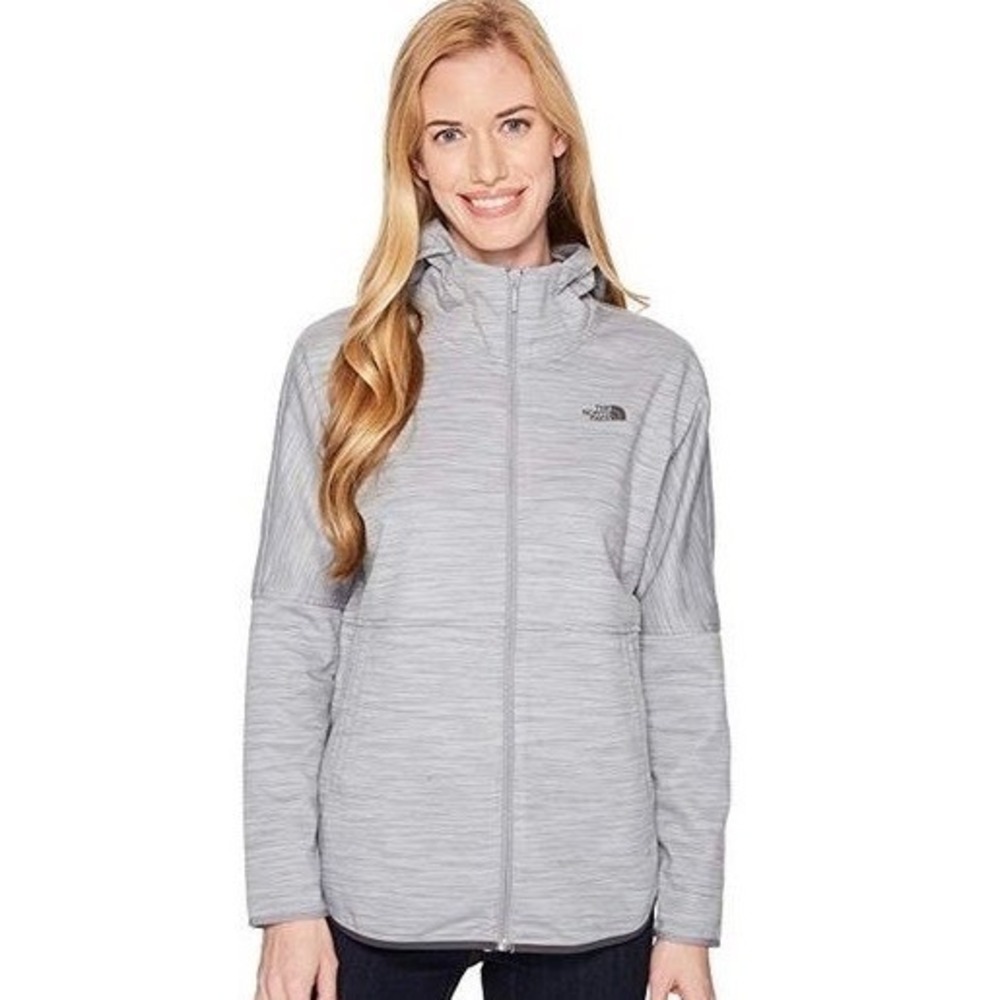 The North Face Womens XL Gray Full Zip Hooded Jacket High Low Hem Lightweight